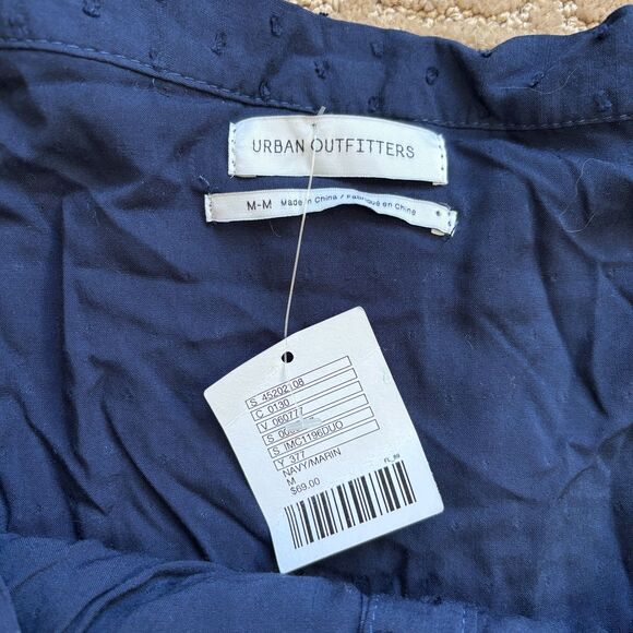 Urban Outfitters Off The Shoulder Swiss Dot Mini Dress Medium Navy Blue NWT - Picture 3 of 6